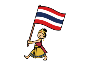 タイの旗を持った女性のイラスト